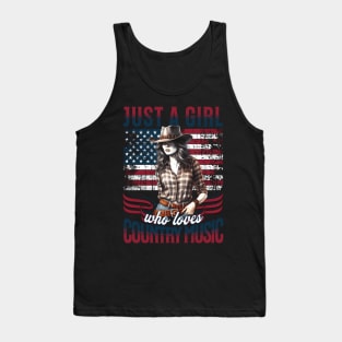 Just A Who Loves Country Music - Patriotic Cow Tank Top